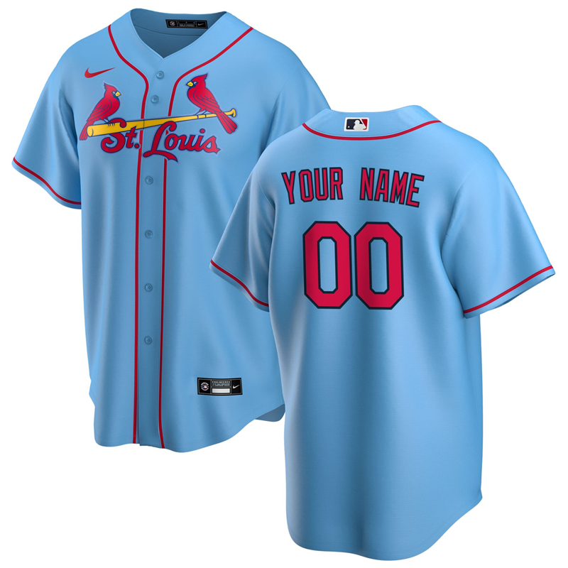 2020 MLB Men St. Louis Cardinals Nike Light Blue Alternate 2020 Replica Custom Jersey 1